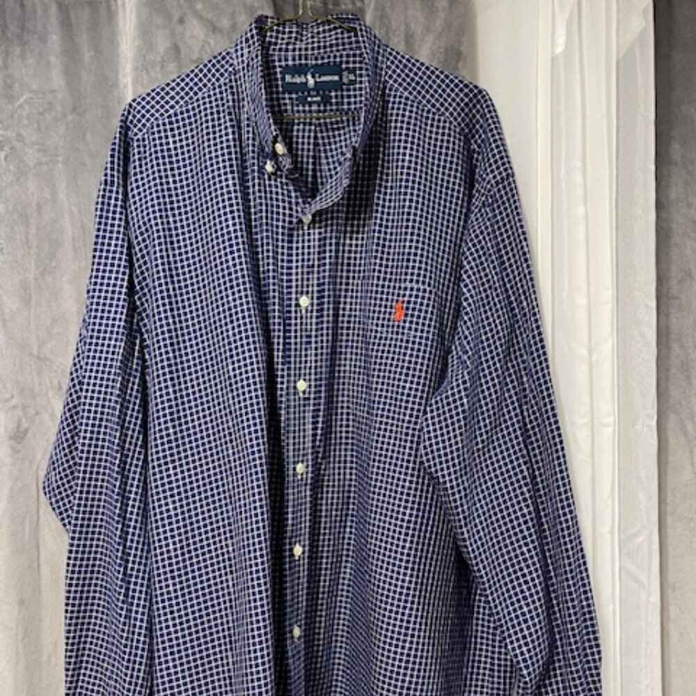 Ralph Lauren -BLAKE-, BLUE checkered , Long Sleeve Dress Shirt, size XL.